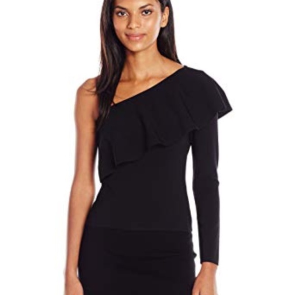 DO+BE Tops - DO + BE One Shoulder Flounce Knit Top Black